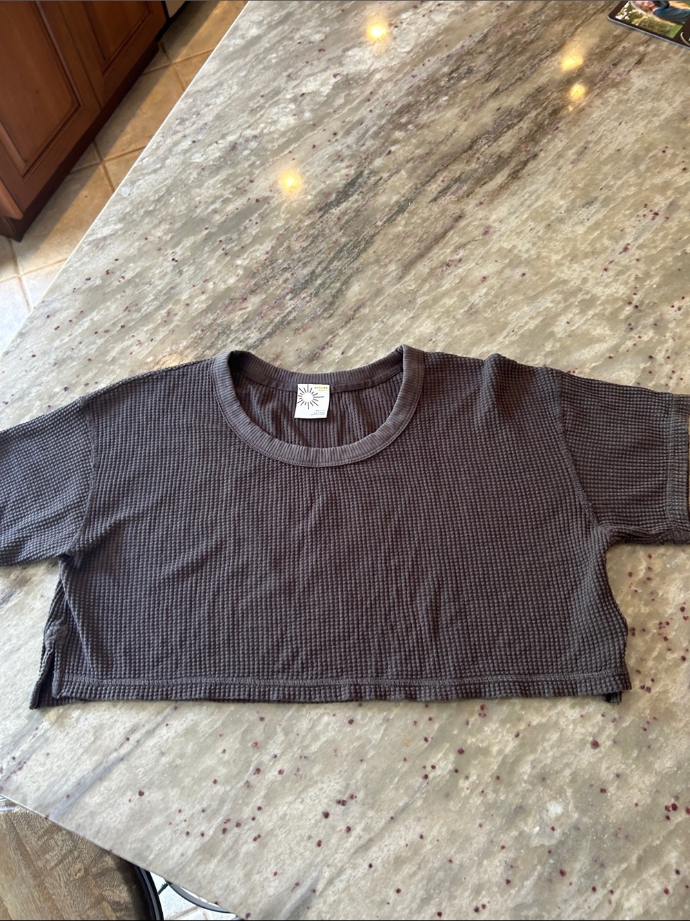 Waffle Knit Crop Top - Charcoal
